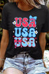 USA Bow Daisy Patriotic Letter Graphic Fourth of July Tee