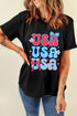 USA Bow Daisy Patriotic Letter Graphic Fourth of July Tee