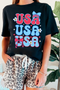 USA Bow Daisy Patriotic Letter Graphic Fourth of July Tee