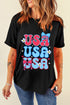 USA Bow Daisy Patriotic Letter Graphic Fourth of July Tee