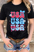 USA Bow Daisy Patriotic Letter Graphic Fourth of July Tee