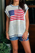 USA Flag Eyelet Knitted Cap Sleeve Sweater