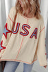 USA Graphic Patchwork Exposed Seam Long Sleeve Top