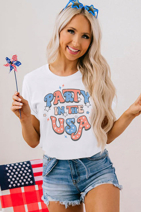 USA Graphic Print Short Sleeve Crew Neck Tee