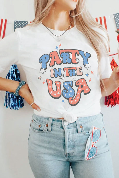 USA Graphic Print Short Sleeve Crew Neck Tee