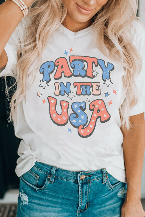 USA Graphic Print Short Sleeve Crew Neck Tee