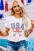 Usa Letter Graphic Bow Print Short Sleeve Tee
