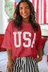 USA Letter Graphic Half Sleeve Loose Ribbed Top