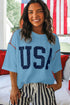 USA Letter Graphic Half Sleeve Loose Ribbed Top