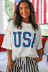 USA Letter Graphic Half Sleeve Loose Ribbed Top