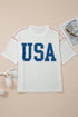 USA Letter Graphic Half Sleeve Loose Ribbed Top