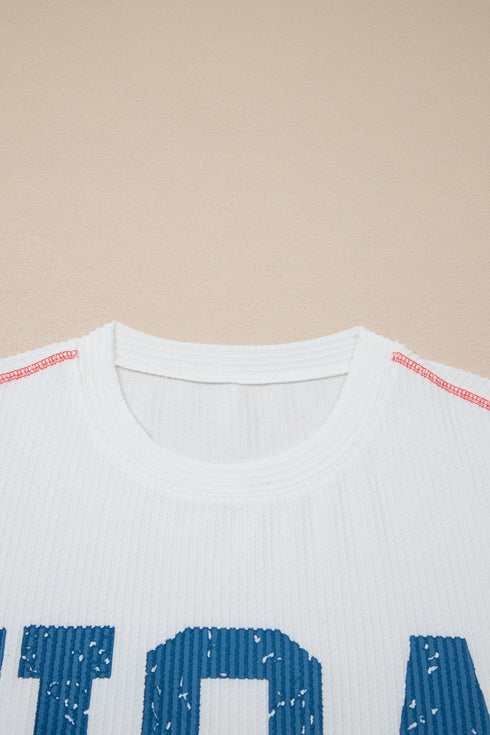 USA Letter Graphic Half Sleeve Loose Ribbed Top