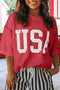 USA Letter Graphic Half Sleeve Loose Ribbed Top