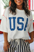 USA Letter Graphic Half Sleeve Loose Ribbed Top