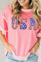 USA Letter Print Color Block High Low Tee