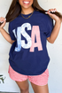 USA Letter Print Short Sleeve Crew Neck Tee