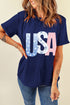USA Letter Print Short Sleeve Crew Neck Tee