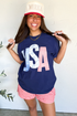USA Letter Print Short Sleeve Crew Neck Tee