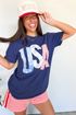 USA Letter Print Short Sleeve Crew Neck Tee
