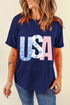 USA Letter Print Short Sleeve Crew Neck Tee