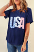 USA Letter Print Short Sleeve Crew Neck Tee