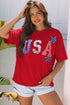 USA Slogan Letter Print Patch Embroidered Short Sleeve Tee