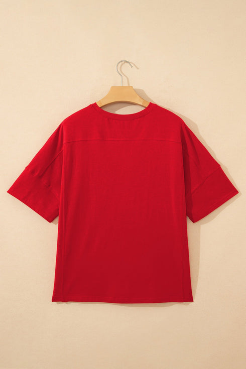 USA Slogan Letter Print Patch Embroidered Short Sleeve Tee