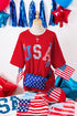 USA Slogan Letter Print Patch Embroidered Short Sleeve Tee