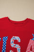 USA Slogan Letter Print Patch Embroidered Short Sleeve Tee