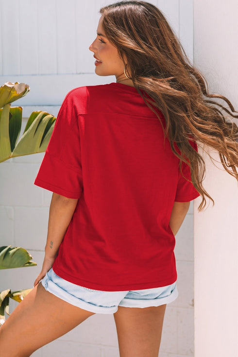 USA Slogan Letter Print Patch Embroidered Short Sleeve Tee
