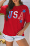 USA Slogan Letter Print Patch Embroidered Short Sleeve Tee