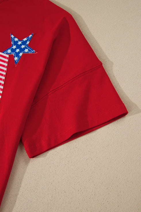 USA Slogan Letter Print Patch Embroidered Short Sleeve Tee
