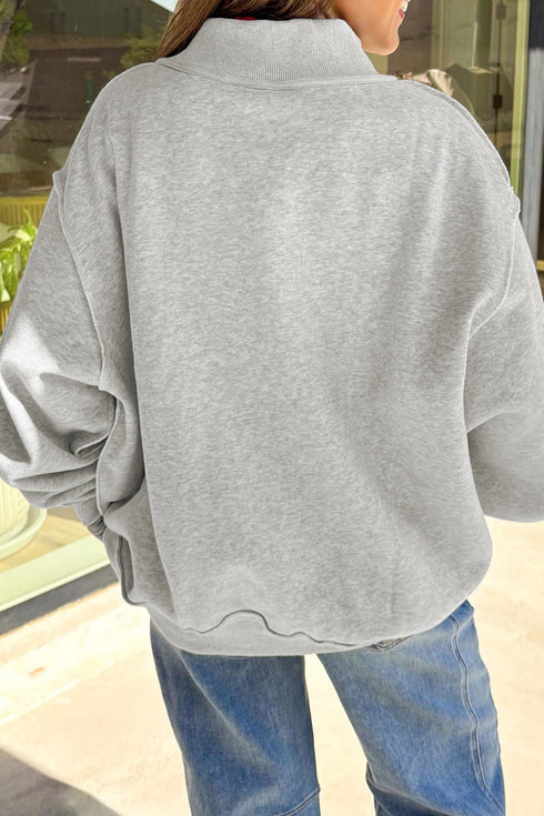 USA Slogan Mock Neck Pullover Graphic Sweatshirt