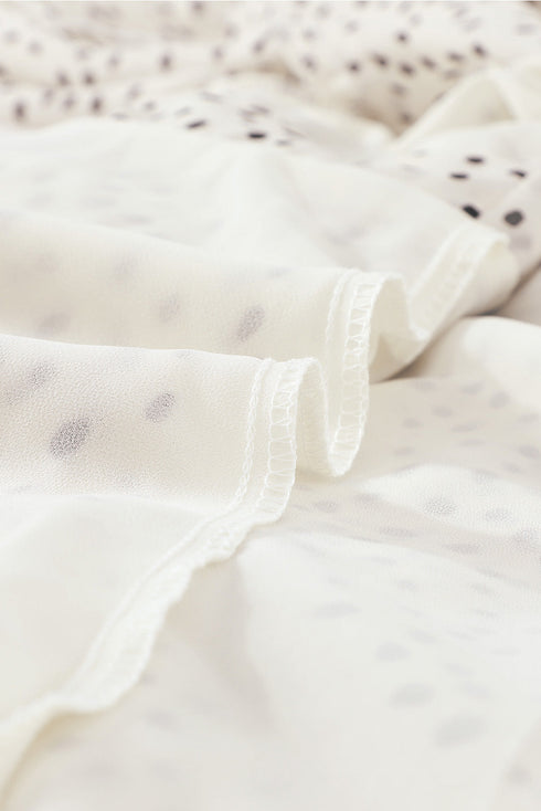 V Neck Baggy Sleeve Waist Tie Double Layer Ruffle Hem Floral Print Short Dress