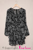 V Neck Baggy Sleeve Waist Tie Double Layer Ruffle Hem Floral Print Short Dress