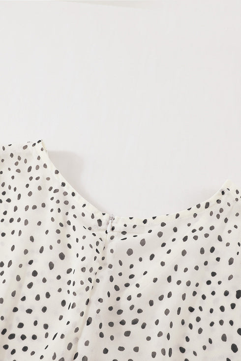 V Neck Baggy Sleeve Waist Tie Double Layer Ruffle Hem Floral Print Short Dress