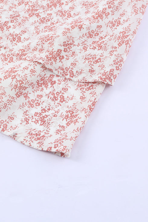 V Neck Baggy Sleeve Waist Tie Double Layer Ruffle Hem Floral Print Short Dress