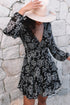 V Neck Baggy Sleeve Waist Tie Double Layer Ruffle Hem Floral Print Short Dress