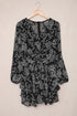 V Neck Baggy Sleeve Waist Tie Double Layer Ruffle Hem Floral Print Short Dress