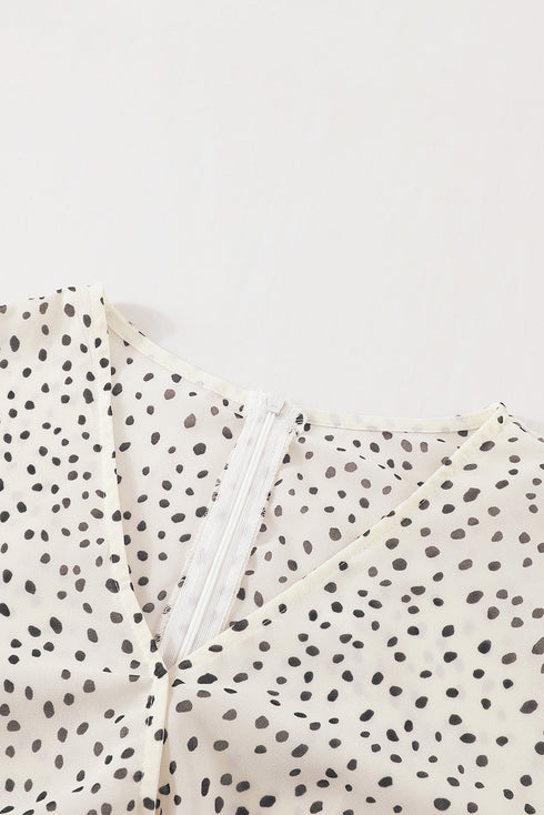 V Neck Baggy Sleeve Waist Tie Double Layer Ruffle Hem Floral Print Short Dress