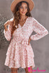 V Neck Baggy Sleeve Waist Tie Double Layer Ruffle Hem Floral Print Short Dress