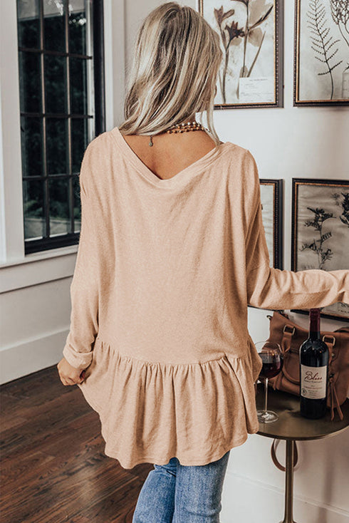 V Neck Button Down Soft Knit Babydoll Top
