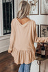 V Neck Button Down Soft Knit Babydoll Top