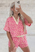 V Neck Collared Leopard Print Two Piece Short Set