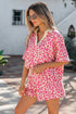 V Neck Collared Leopard Print Two Piece Short Set