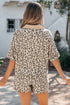 V Neck Collared Leopard Print Two Piece Short Set