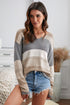 V Neck Colorblock Knitted Sweater With Hollow-Out