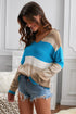 V Neck Colorblock Knitted Sweater With Hollow-Out