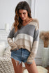 V Neck Colorblock Knitted Sweater With Hollow-Out