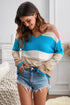 V Neck Colorblock Knitted Sweater With Hollow-Out